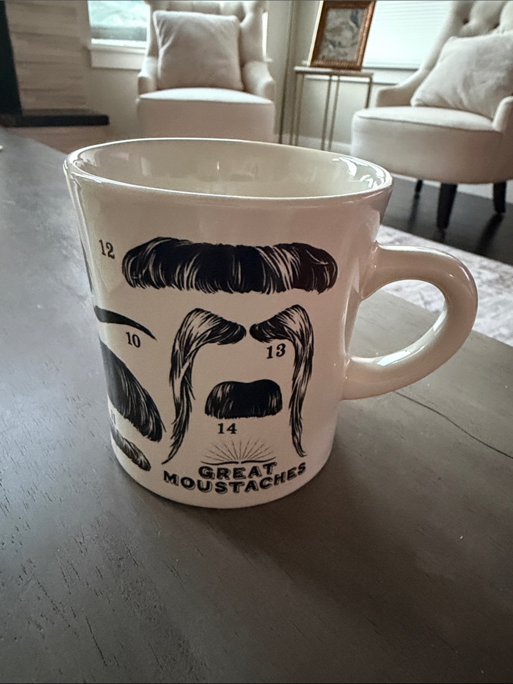 Great Moustaches Ceramic Coffee Mug - White with Black Print. So Epic!